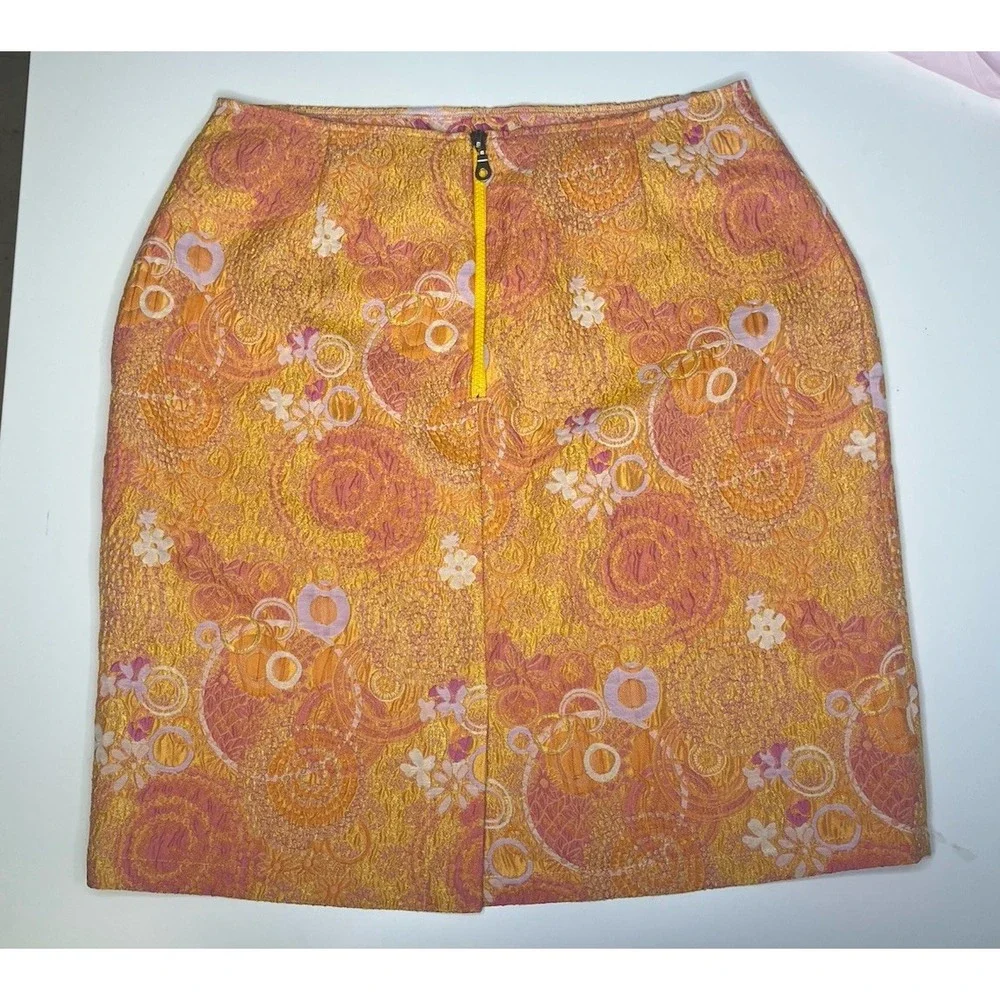 Tulip & Tatamo Floral‎ Brocade Bella Skirt Orange Mod Norway Medium Circles Slit